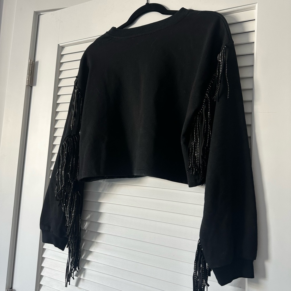 Gracia Black Fringe Sleeve Sweatshirt